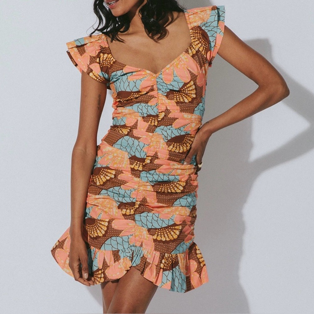 Cleobella Tiana Mini Dress Teal Melon Ruffles XS